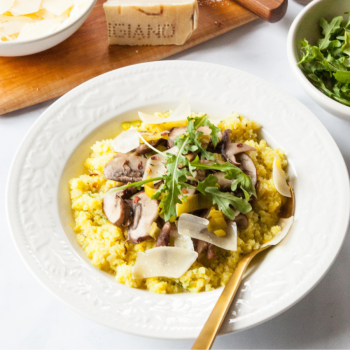 Creamy Cauliflower Polenta with Mixed Mushrooms and Leeks