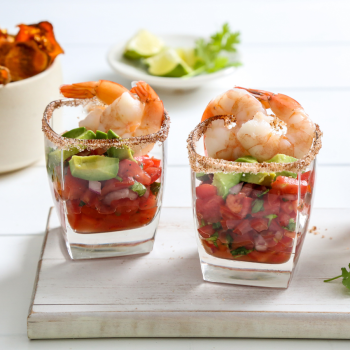 Mexican Shrimp Cocktail with Baked Sweet Potato Chips