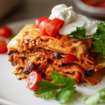 Bean & Veggie Red Enchilada Lasagna