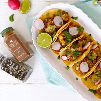 Roasted Cauliflower Lentil Tacos with Salsa Verde