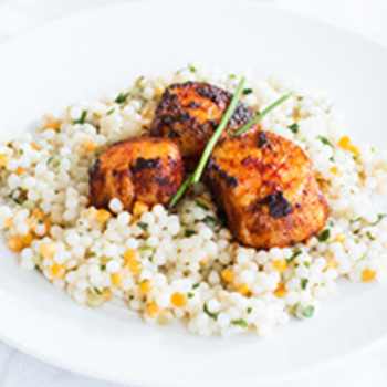 Smoked Paprika Seared Scallops with Lemon Herb Couscous