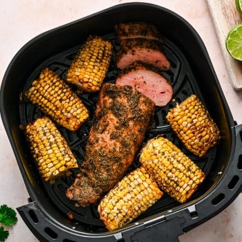 Air Fryer Cilantro Lime Pork Loin and Sweet Corn