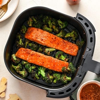 Air Fryer Umami Ginger Salmon and Broccoli