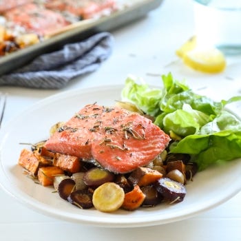 Baked Salmon with Rosemary Root Vegetables