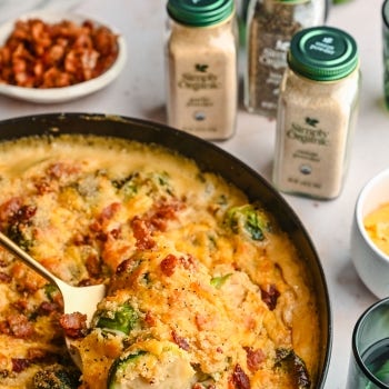 Cheesy Brussels Sprouts with Bacon