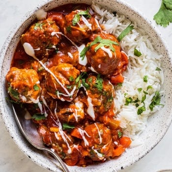 Turmeric and Ginger Meatballs with Tangy Red Pepper Sauce