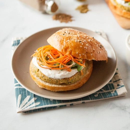 Chickpea Burgers with Coriander Yogurt Sauce Chickpea Burgers with Coriander Yogurt Sauce