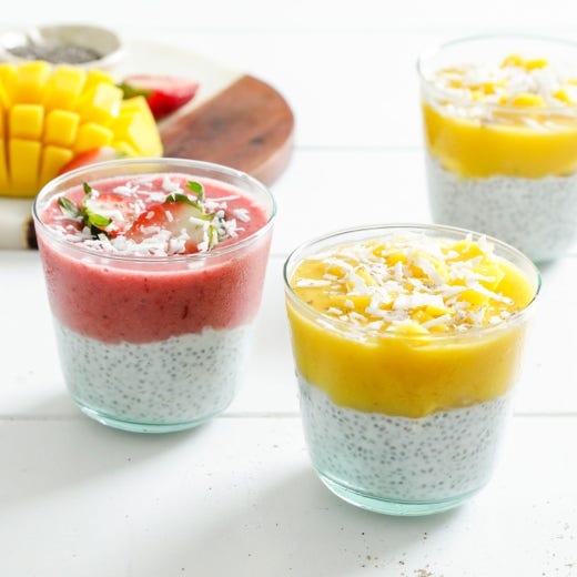 Layered Mango Smoothie and Cardamom Chia Pudding Layered Mango Smoothie and Cardamom Chia Pudding