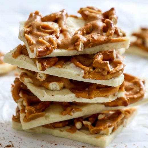 White Chocolate and Peanut Butter Pretzel Bark White Chocolate and Peanut Butter Pretzel Bark