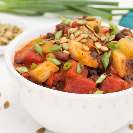 Black Bean Chili with Acorn Squash and Toasted Pepitas