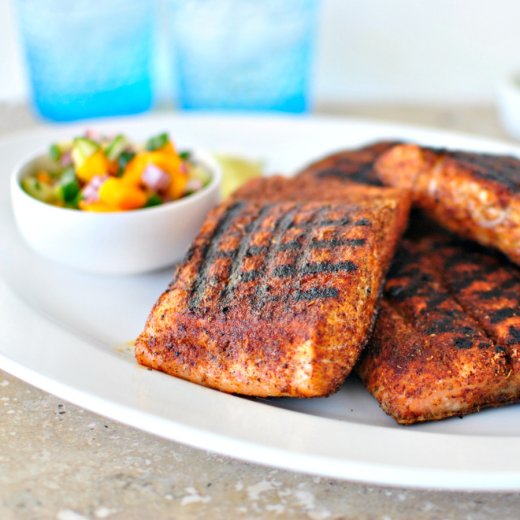Grilled Chili Rubbed Salmon with Cucumber Mango Salsa Grilled Chili Rubbed Salmon with Cucumber Mango Salsa