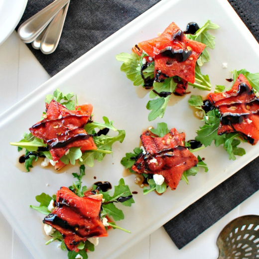 Grilled Watermelon "Caprese" Salad with Cardamom Balsamic Reduction