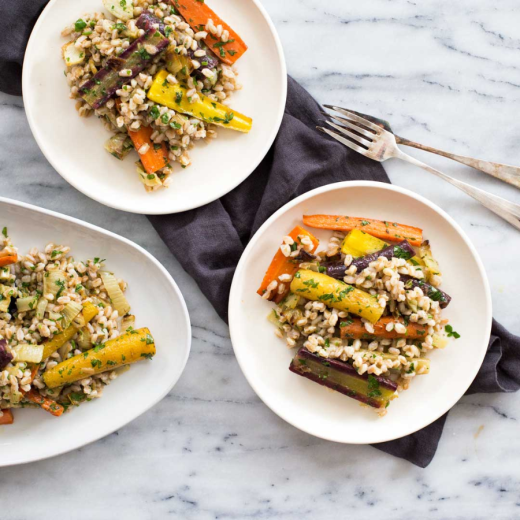 Farro Salad with Thyme-Roasted Carrots and Maple-Ginger Dressing