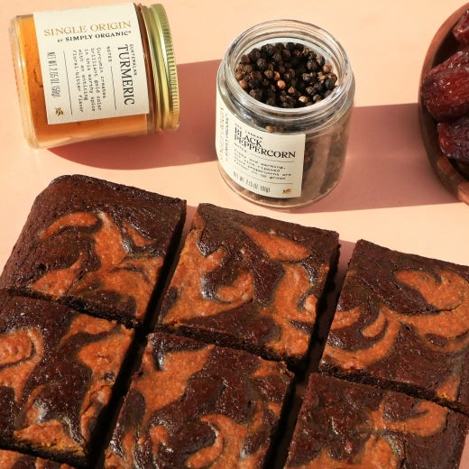 Almond Flour Brownies with Turmeric Date Tahini Caramel