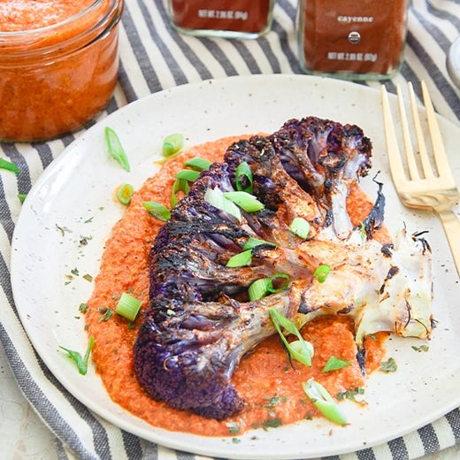 Grilled Cauliflower Steaks with Romesco Sauce