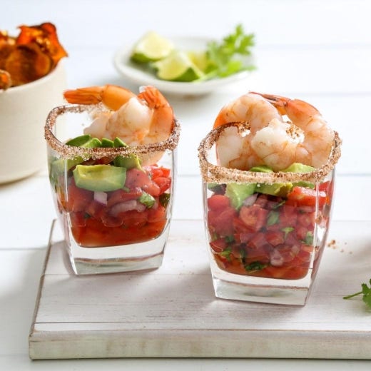 Mexican Shrimp Cocktail with Baked Sweet Potato Chips Mexican Shrimp Cocktail with Baked Sweet Potato Chips