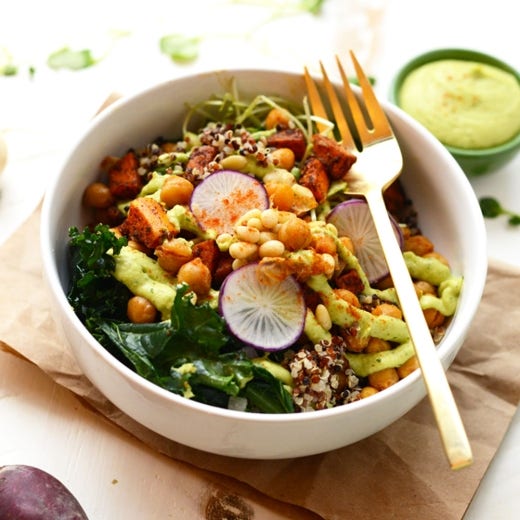 Roasted Chickpea Buddha Bowl with Avocado Dressing