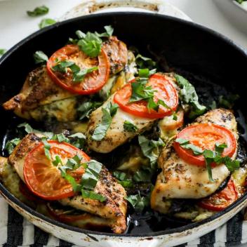Caprese Stuffed Chicken Breasts with Balsamic Pesto Sauce