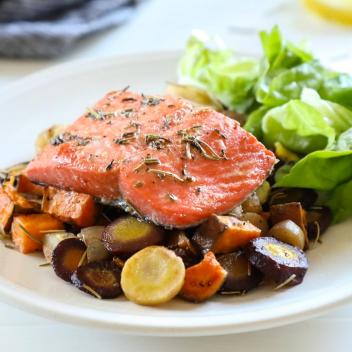 Baked Salmon with Rosemary Root Vegetables
